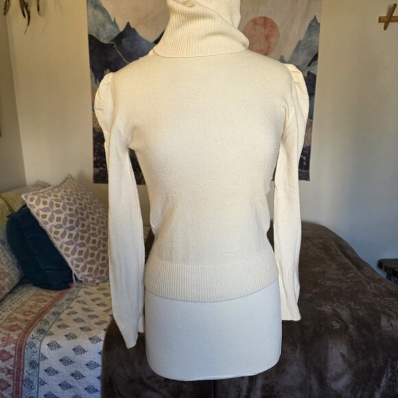 Vintage Spiegel 100% Cashmere Turtleneck Sweater Women’s M Cream Puff Shoulder - Picture 8 of 15